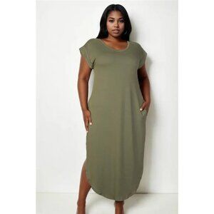Plus Size Hidden Pocket Batwing Sleeve V Neck Long Dress